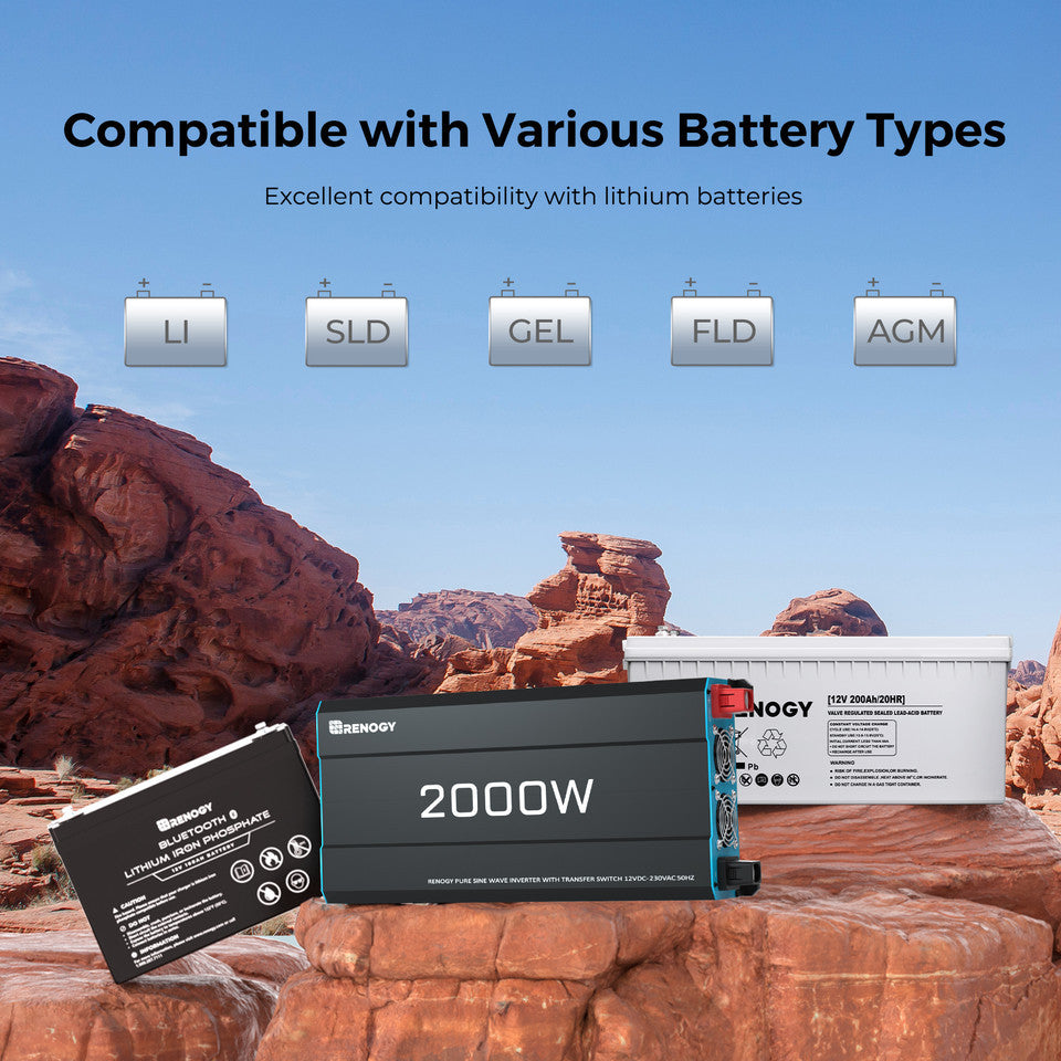 Open Box - 2000W 12V Solar Inverter Pure Sine Wave DC to AC for Camper Van Motorhome Off-Grid