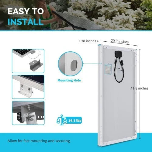 100 Watts 12 Volts Solar Bundle Kits with Wanderer 10 Amp Charge Controller