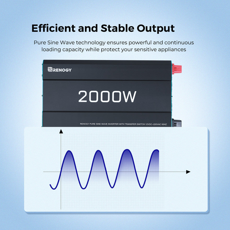Open Box - 2000W 12V Solar Inverter Pure Sine Wave DC to AC for Camper Van Motorhome Off-Grid