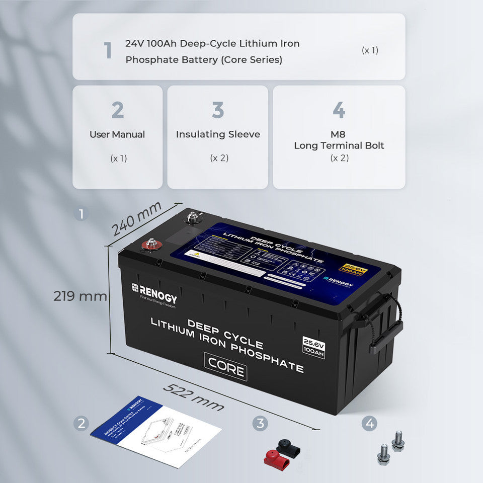 Open Box - 24V 100Ah lithium LiFePo4 battery with self-heating