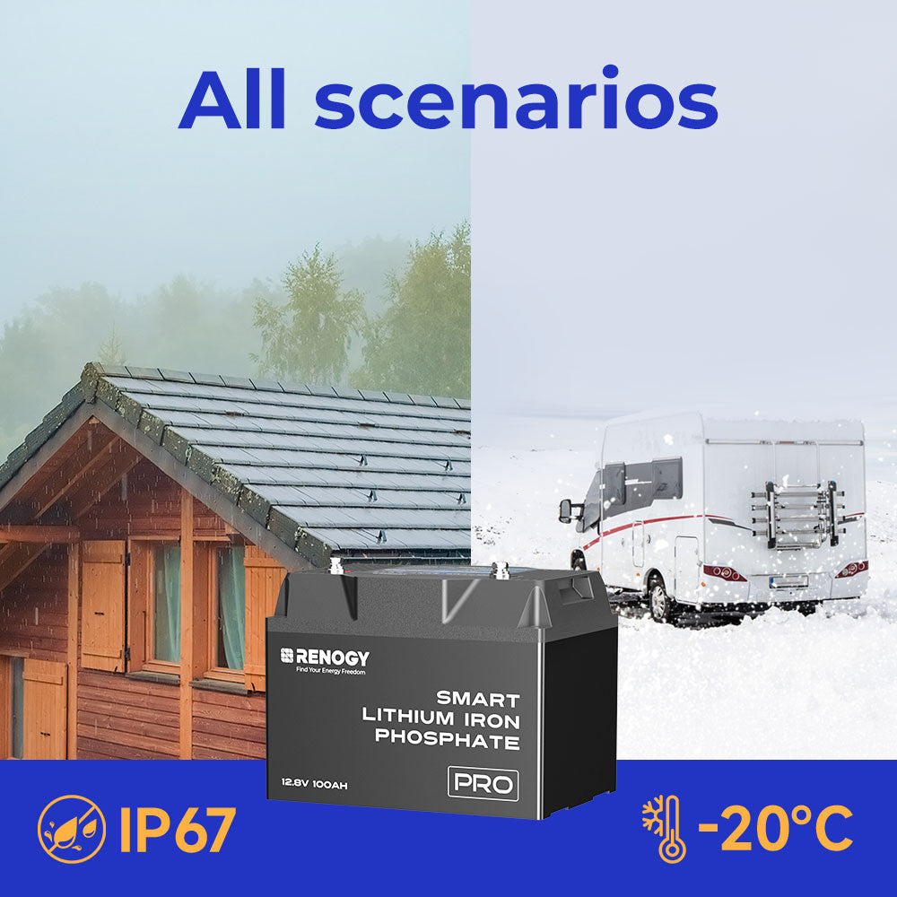 Batería LiFePO₄ 12 V 100 Ah Pro de ciclo profundo con auto-calentamiento y Bluetooth