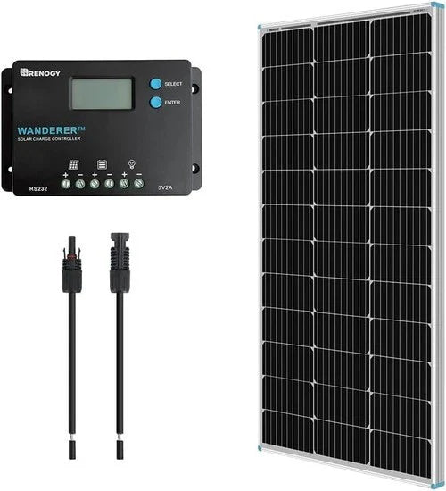 100 Watts 12 Volts Solar Bundle Kits with Wanderer 10 Amp Charge Controller